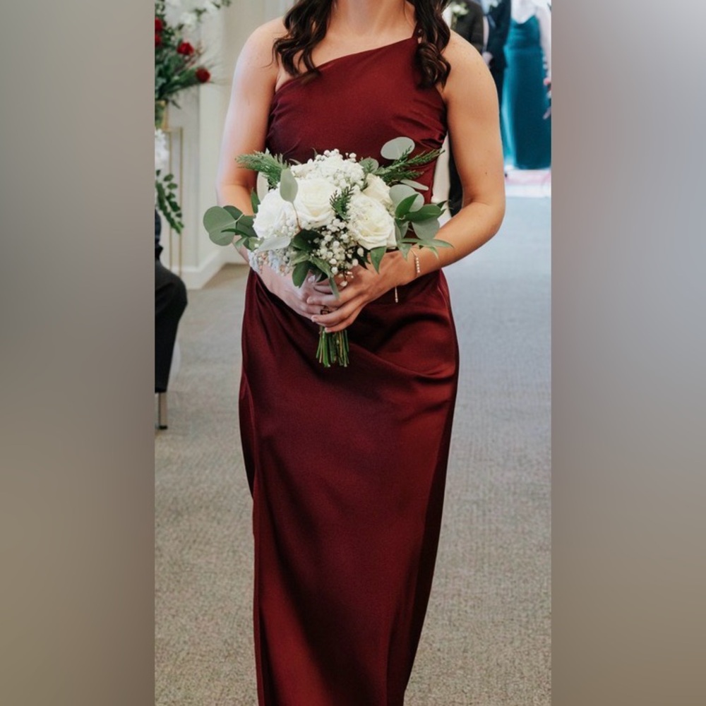 Azazie Burgundy One Shoulder Dress